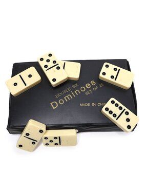 Vintage Double Six Dominoes Set of 28 in Black Case Complete Game
